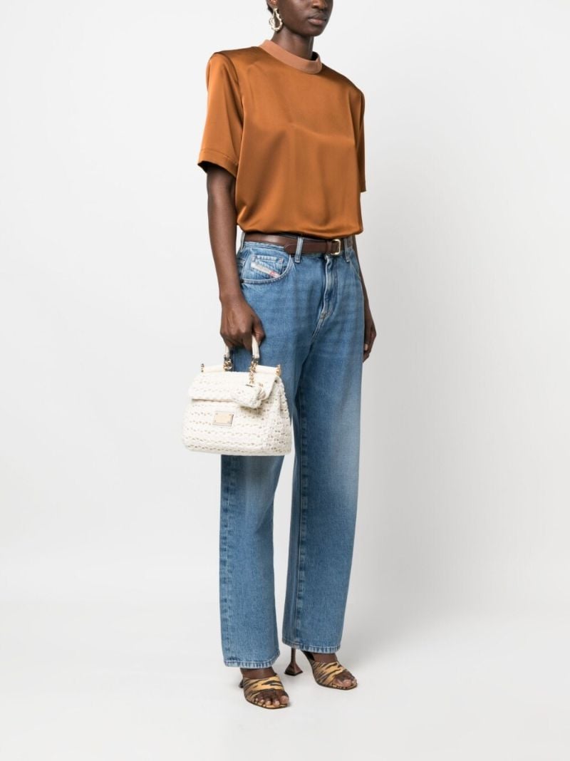 White Sicily Crochet Top Handle Bag