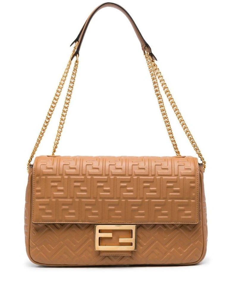 Brown Logo Embossed Leather Shoulder Bag