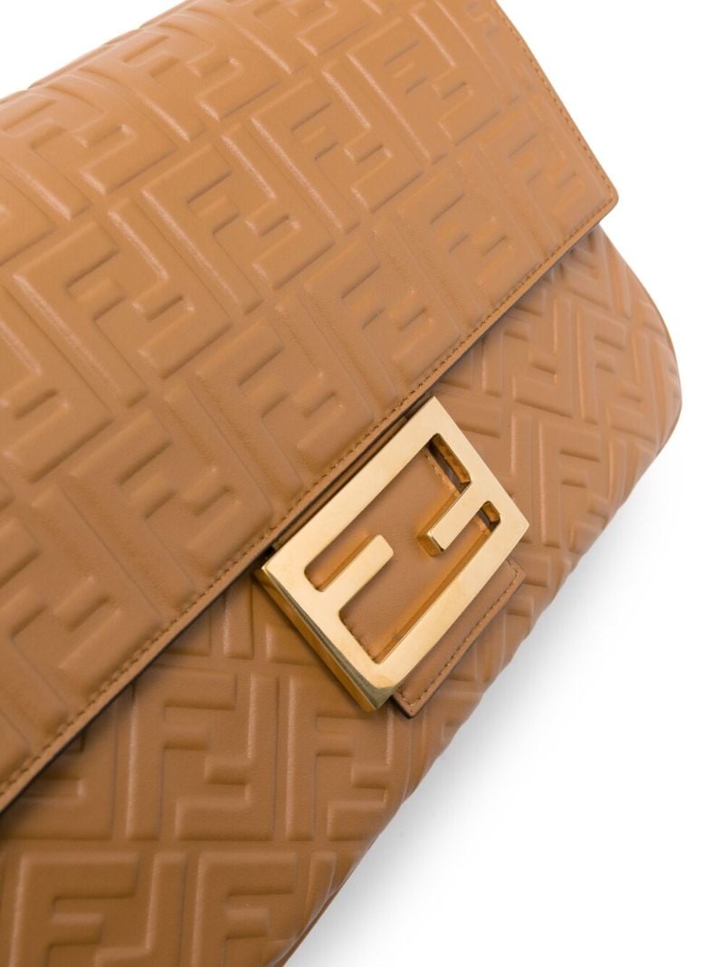 Brown Logo Embossed Leather Shoulder Bag
