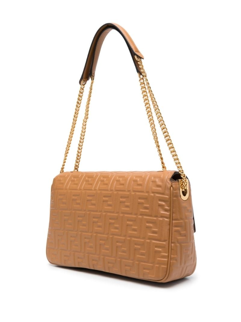 Brown Logo Embossed Leather Shoulder Bag
