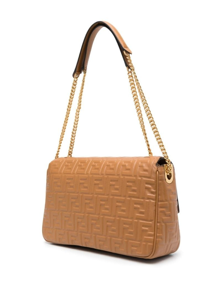 Brown Logo Embossed Leather Shoulder Bag