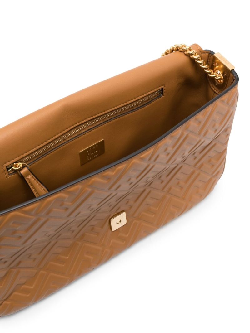 Brown Logo Embossed Leather Shoulder Bag