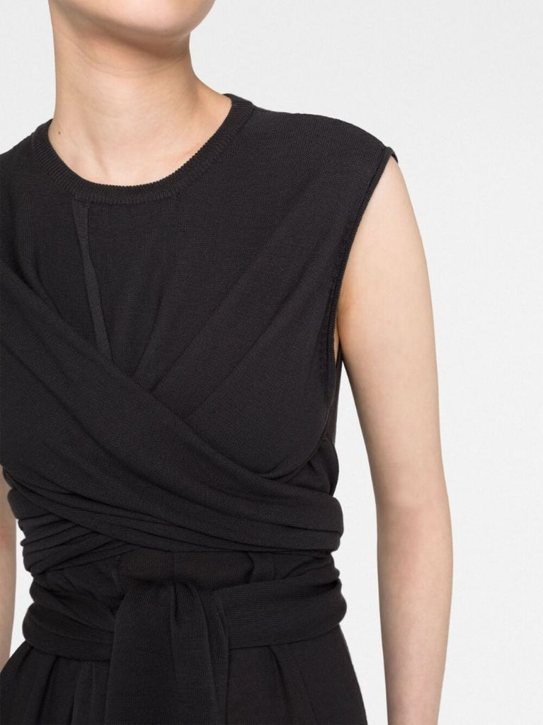 Grey Knotted Cotton Midi Dress