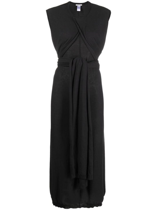 Grey Knotted Cotton Midi Dress