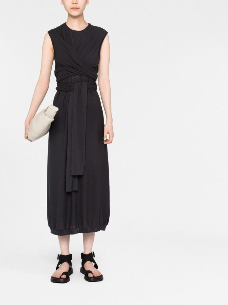 Grey Knotted Cotton Midi Dress