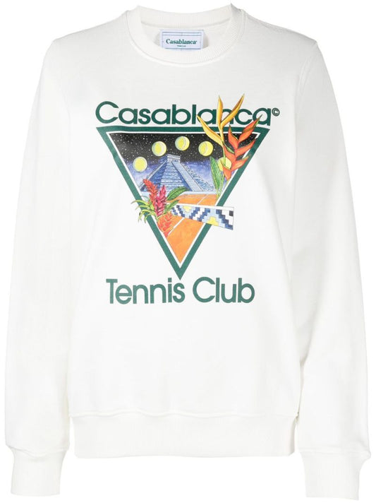White Tennis Club Print Cotton Sweatshirt