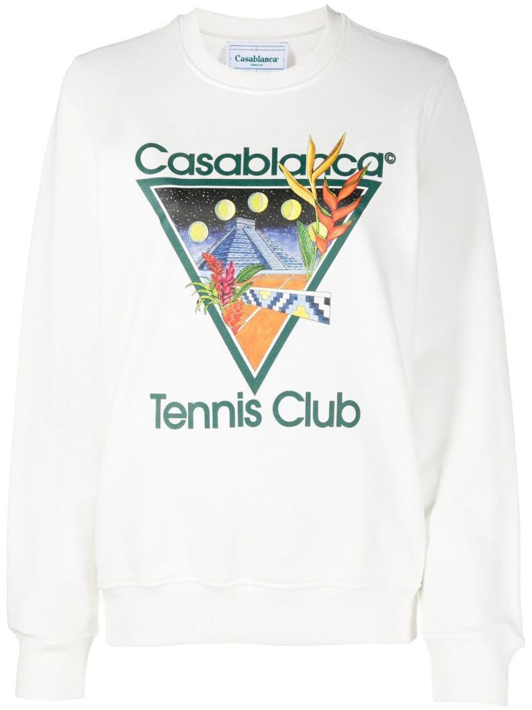 White Tennis Club Print Cotton Sweatshirt