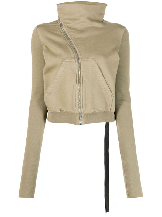 Green Strap Detailed Zipped Sweatshirt