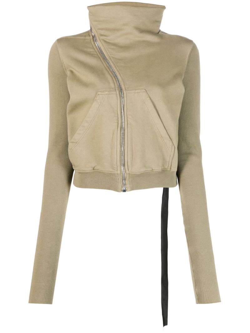 Green Strap Detailed Zipped Sweatshirt