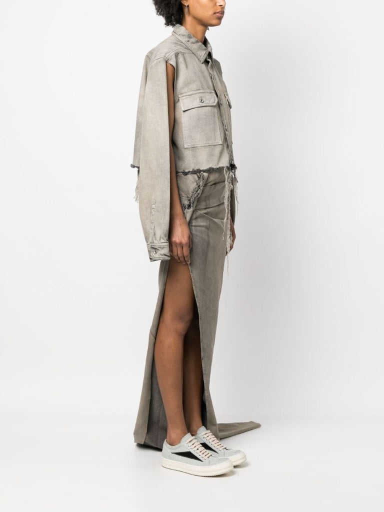 Grey Distressed Cropped Shirt Jacket