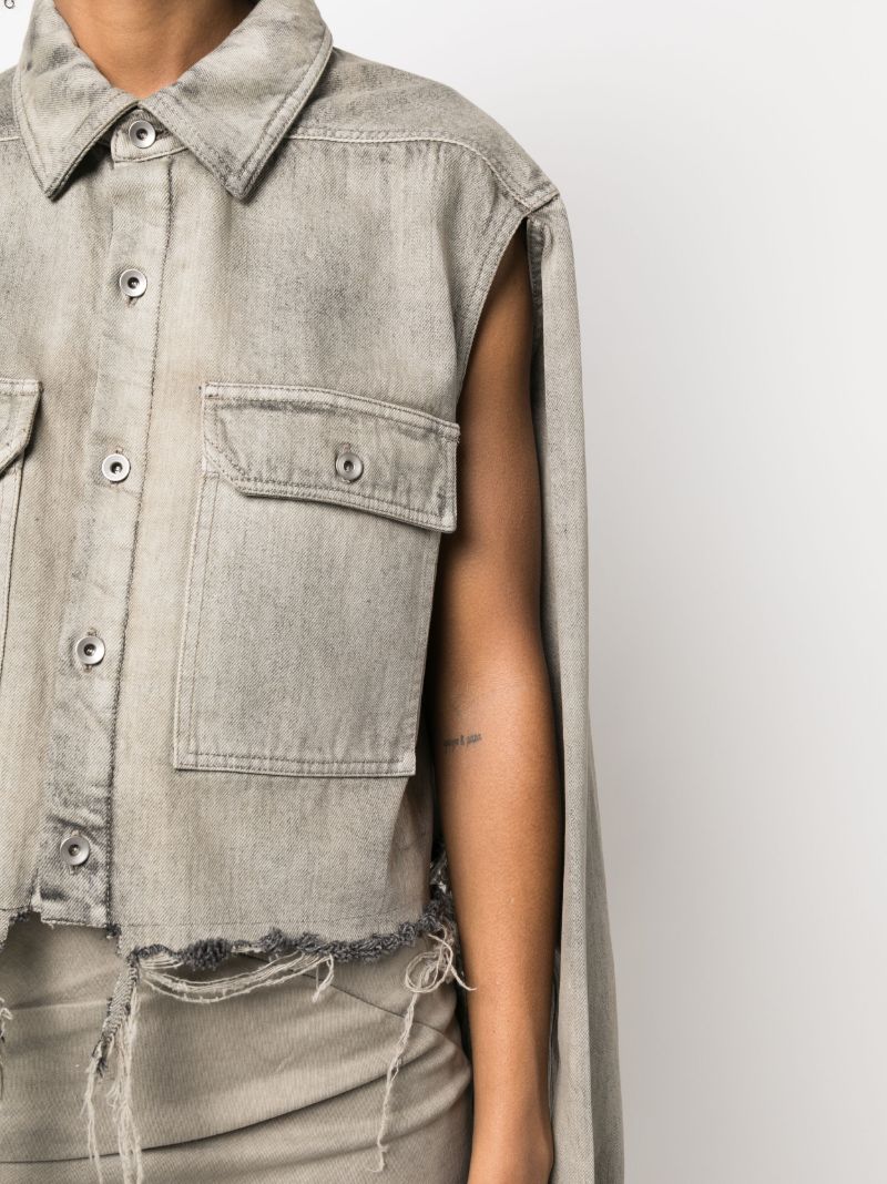 Grey Distressed Cropped Shirt Jacket