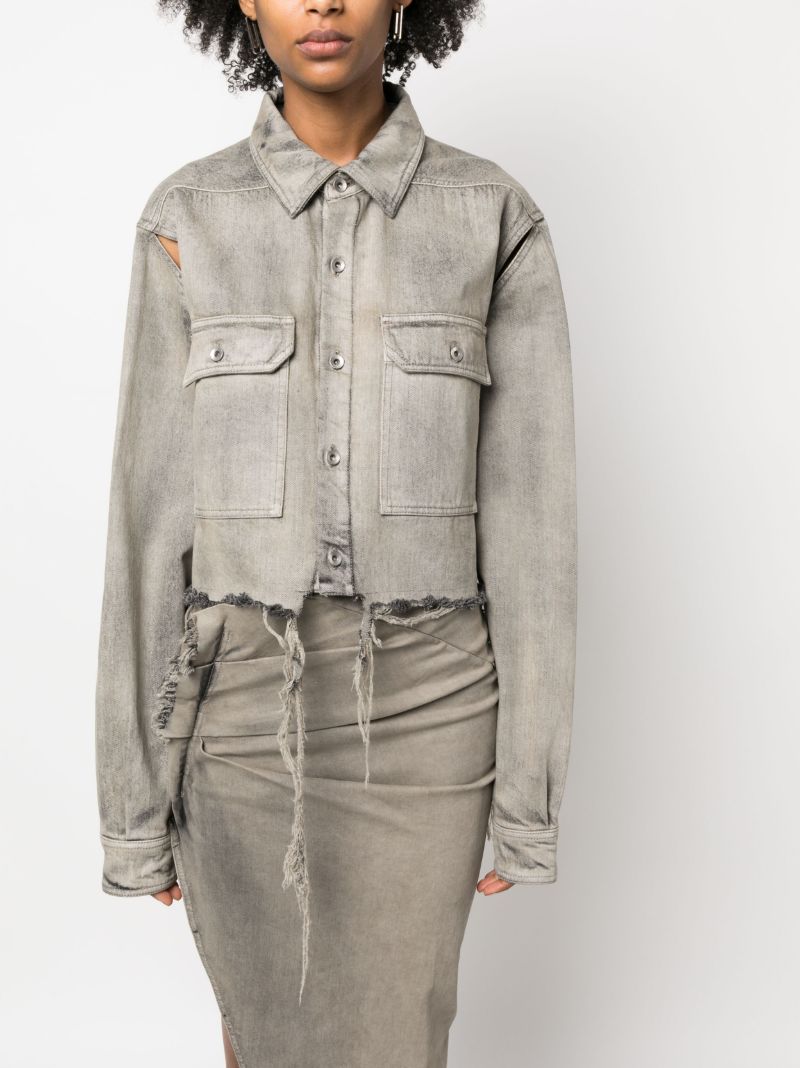 Grey Distressed Cropped Shirt Jacket