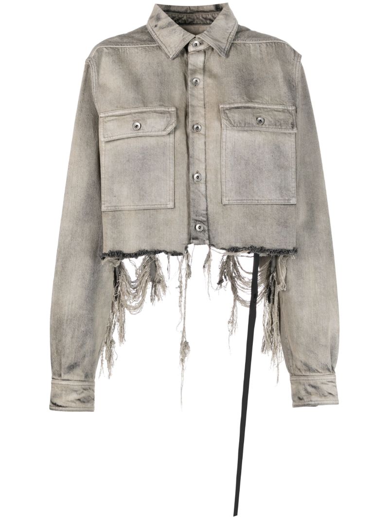Grey Distressed Cropped Shirt Jacket