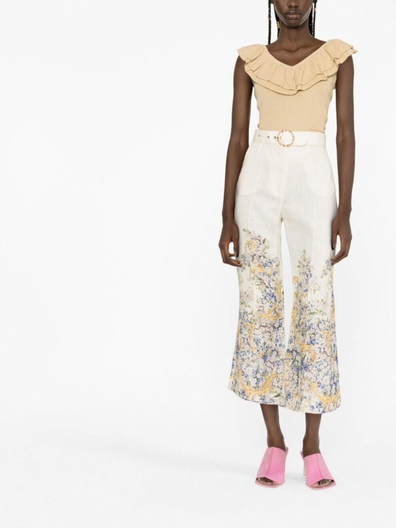 White Tama Floral Print Flared Trousers
