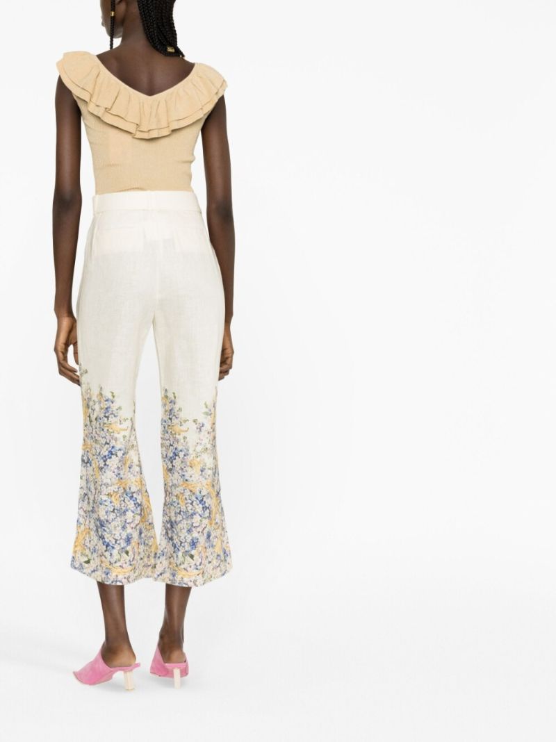 White Tama Floral Print Flared Trousers