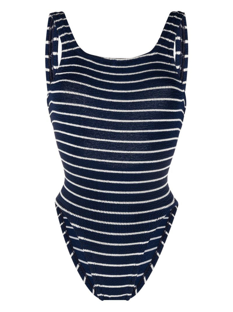 Blue Striped Crinkled One-piece Swimsuit