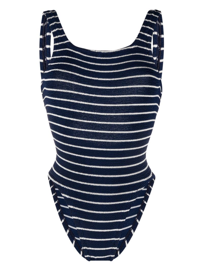 Blue Striped Crinkled One-piece Swimsuit