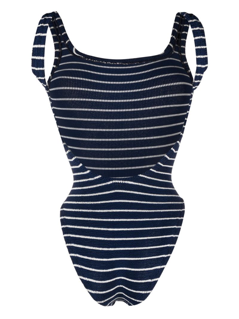 Blue Striped Crinkled One-piece Swimsuit