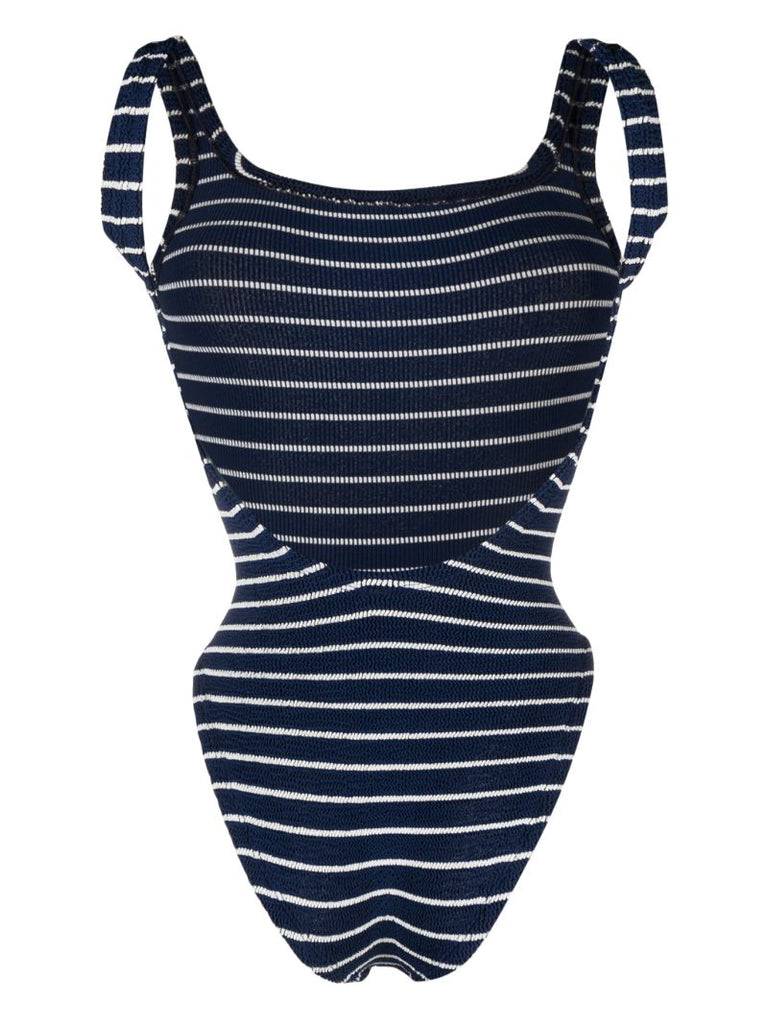 Blue Striped Crinkled One-piece Swimsuit