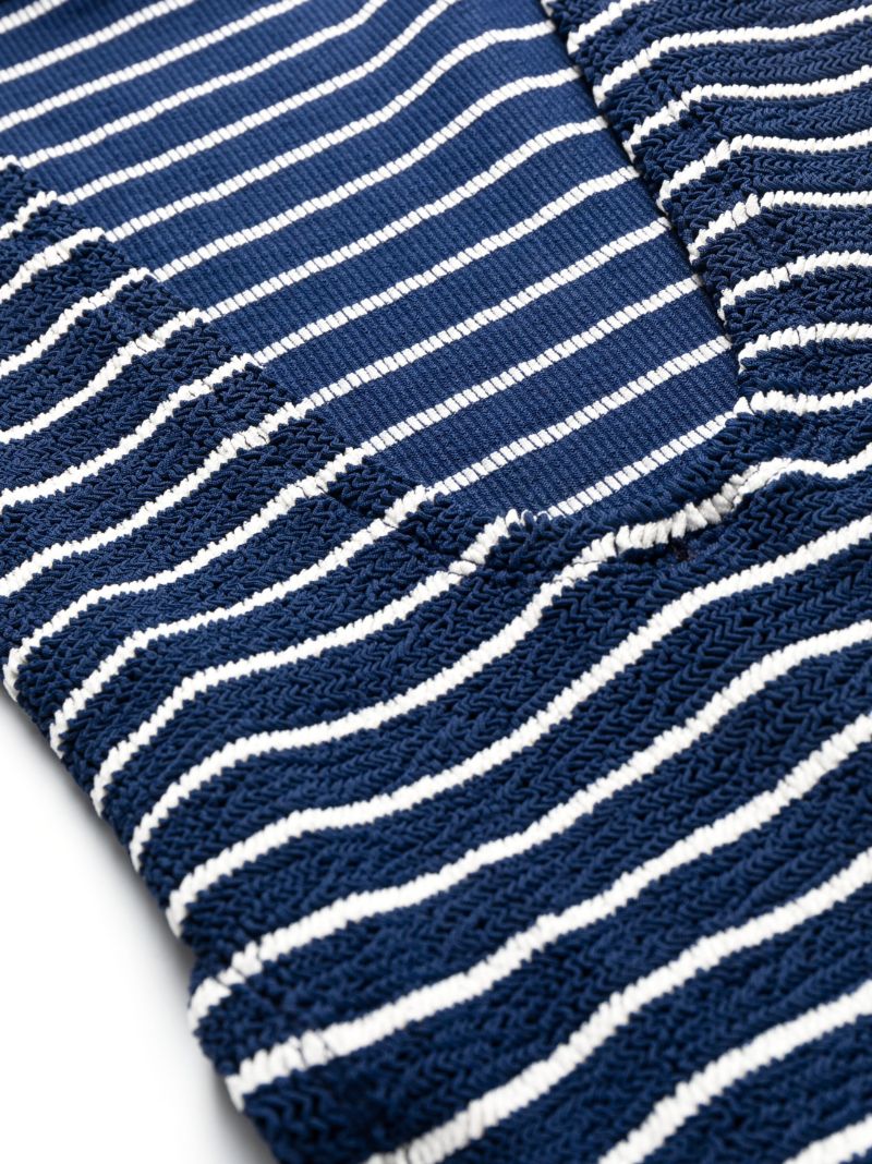 Blue Striped Crinkled One-piece Swimsuit