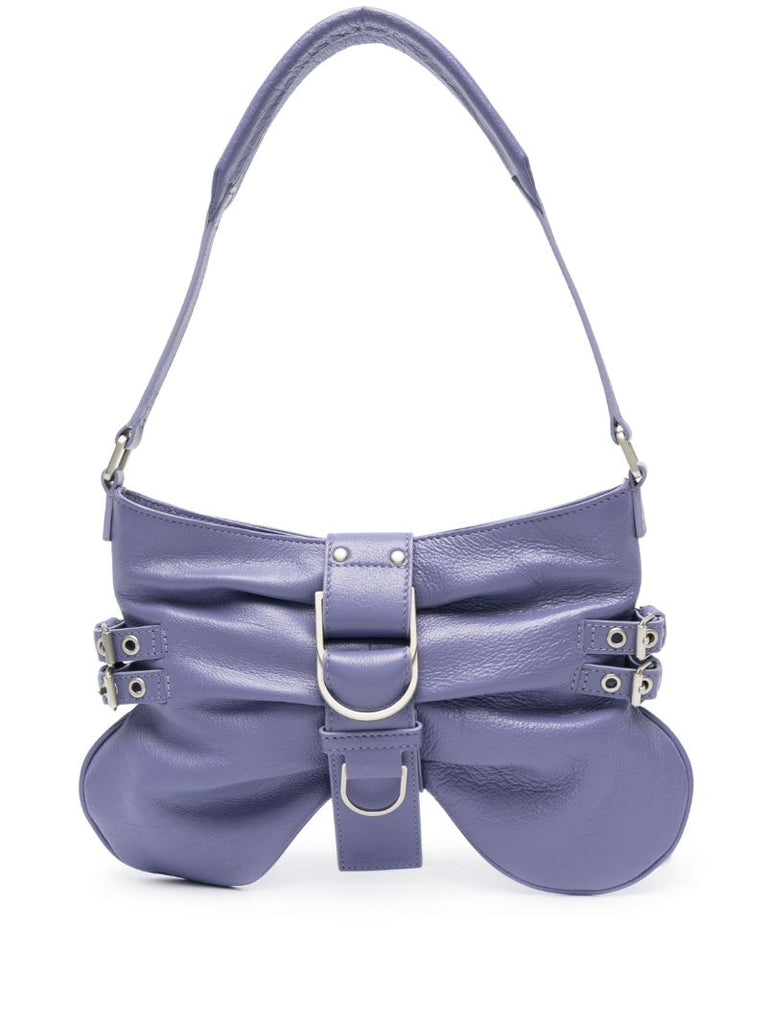 Purple Butterfly Large Leather Shoulder Bag