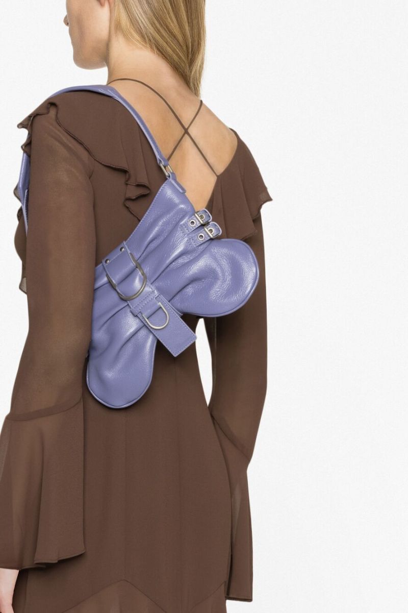 Purple Butterfly Large Leather Shoulder Bag