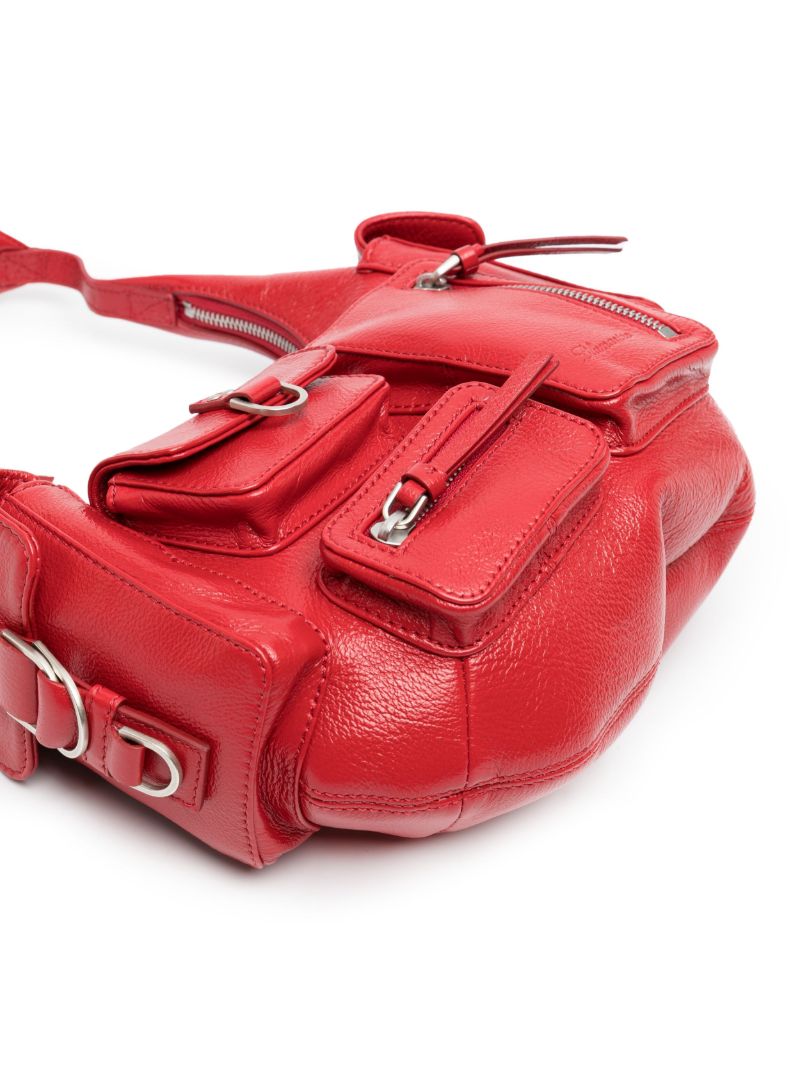 Red Multi-pocket Leather Shoulder Bag