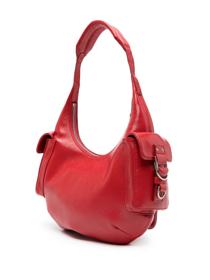 Red Multi-pocket Leather Shoulder Bag