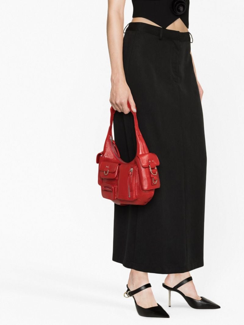 Red Multi-pocket Leather Shoulder Bag