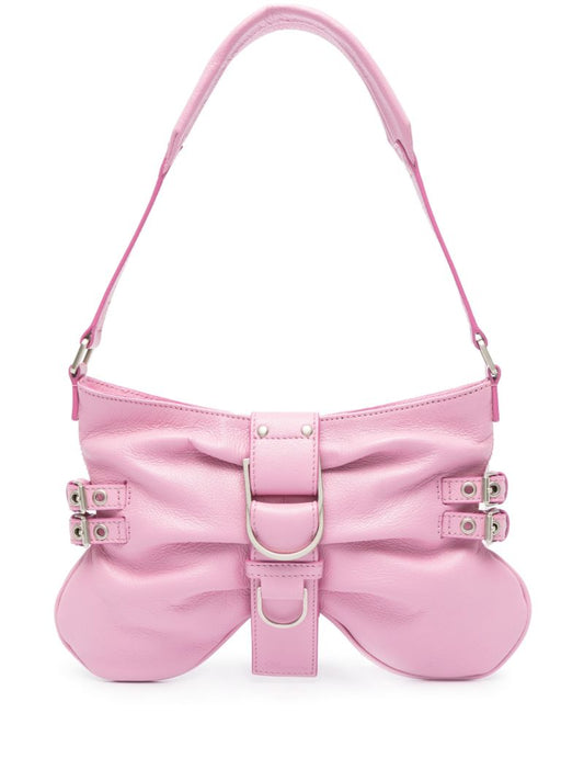 Pink Butterfly Large Leather Shoulder Bag
