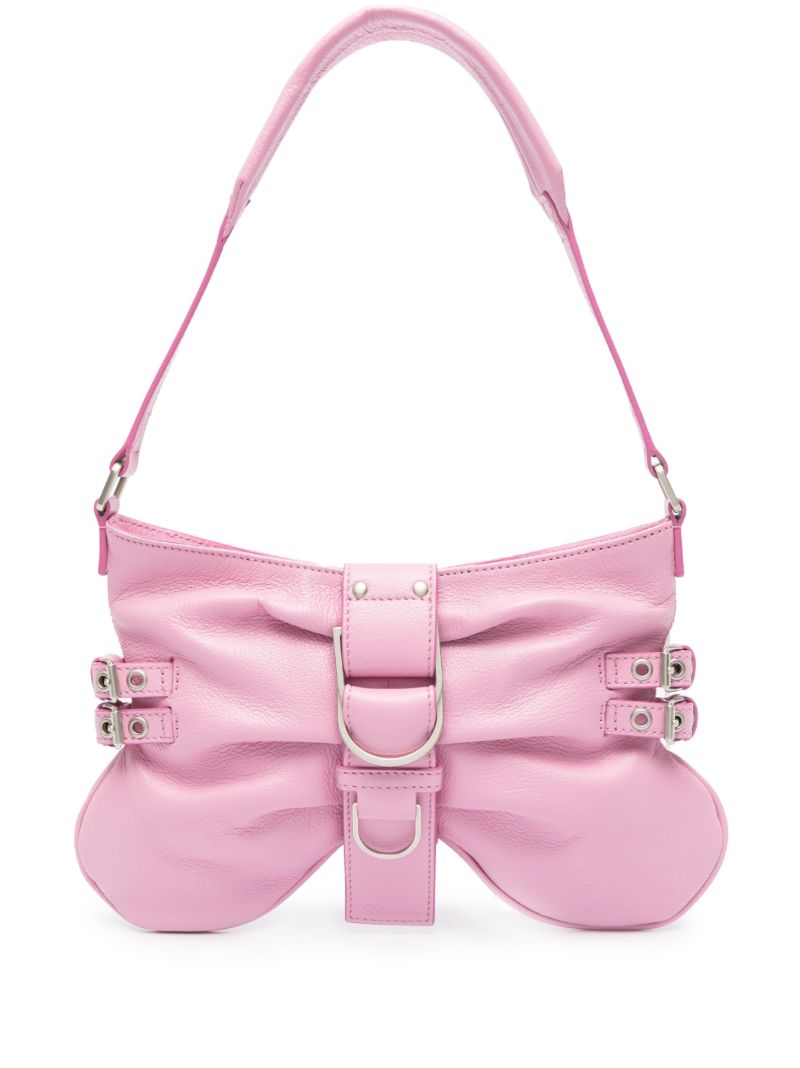 Pink Butterfly Large Leather Shoulder Bag