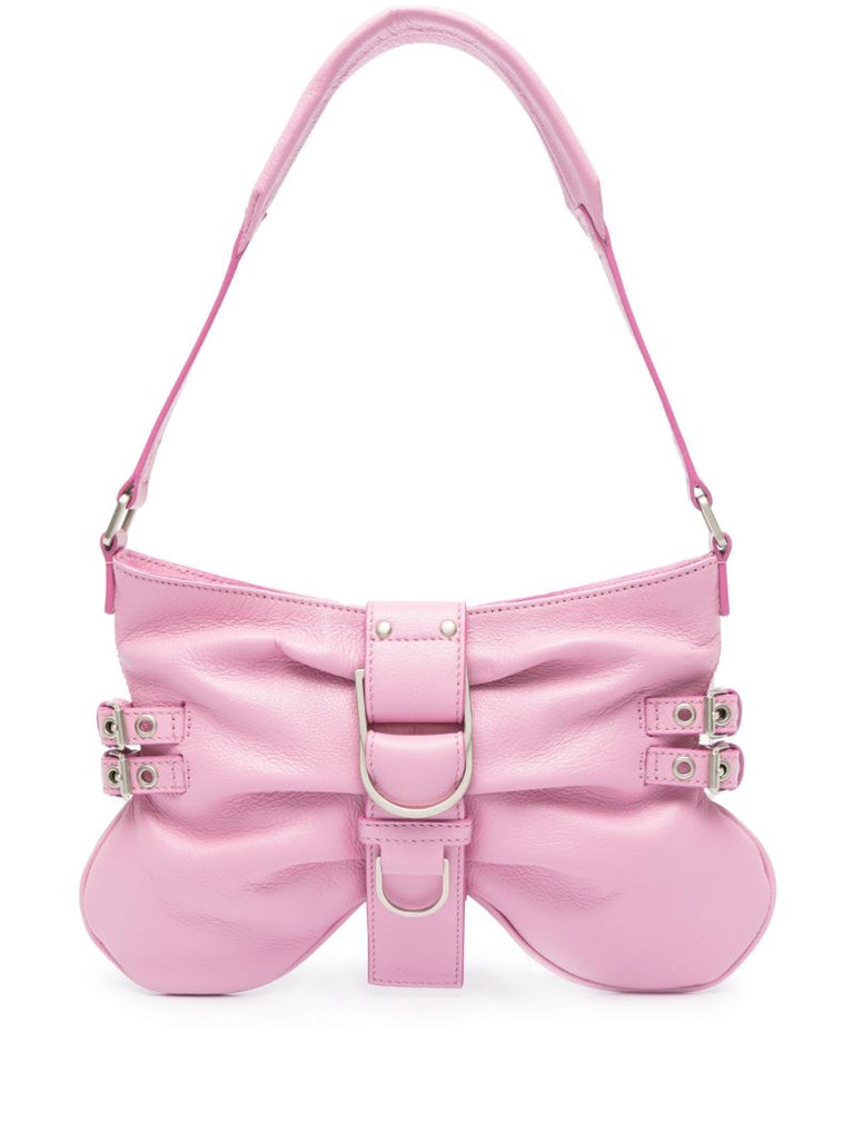 Pink Butterfly Large Leather Shoulder Bag