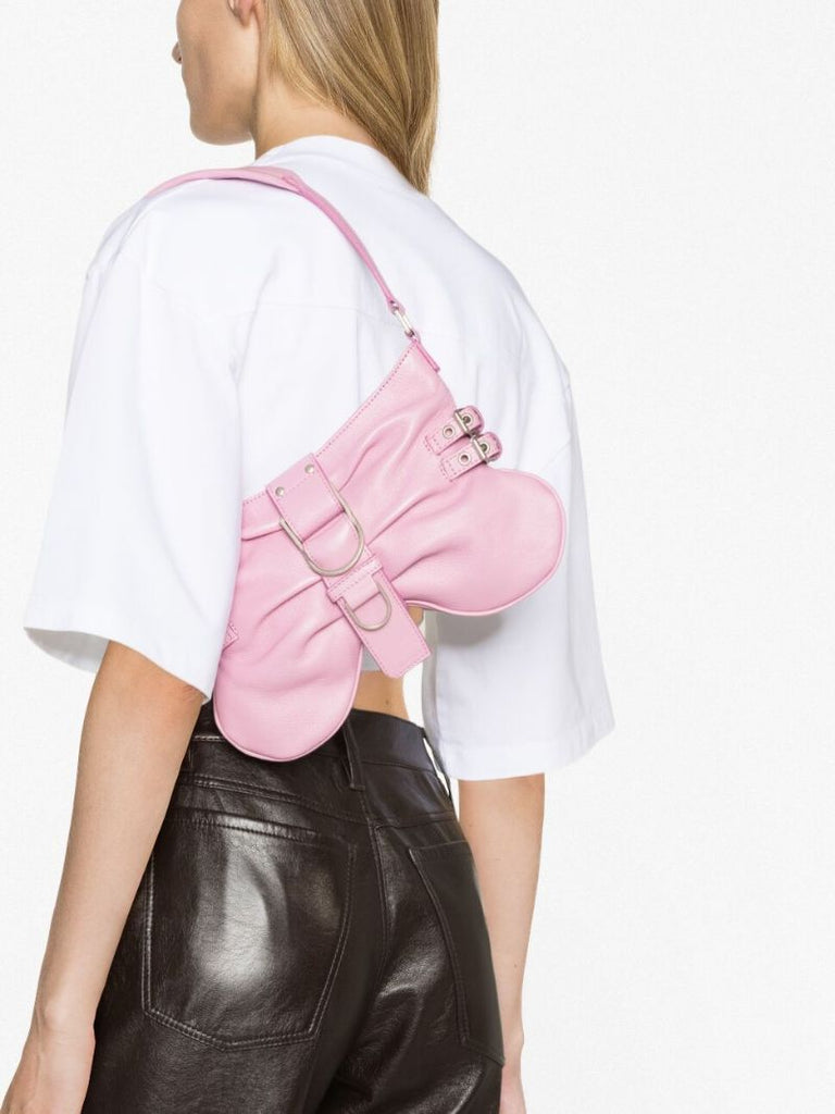 Pink Butterfly Large Leather Shoulder Bag
