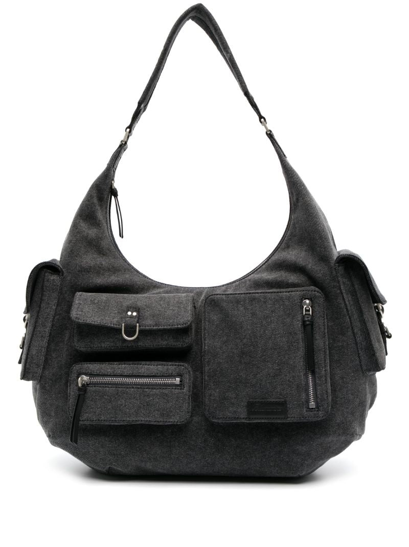 Grey Hobo Large Denim Shoulder Bag