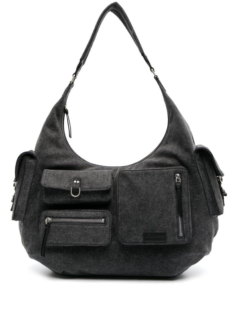 Grey Hobo Large Denim Shoulder Bag