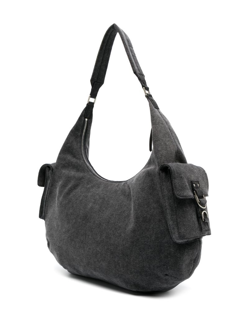 Grey Hobo Large Denim Shoulder Bag