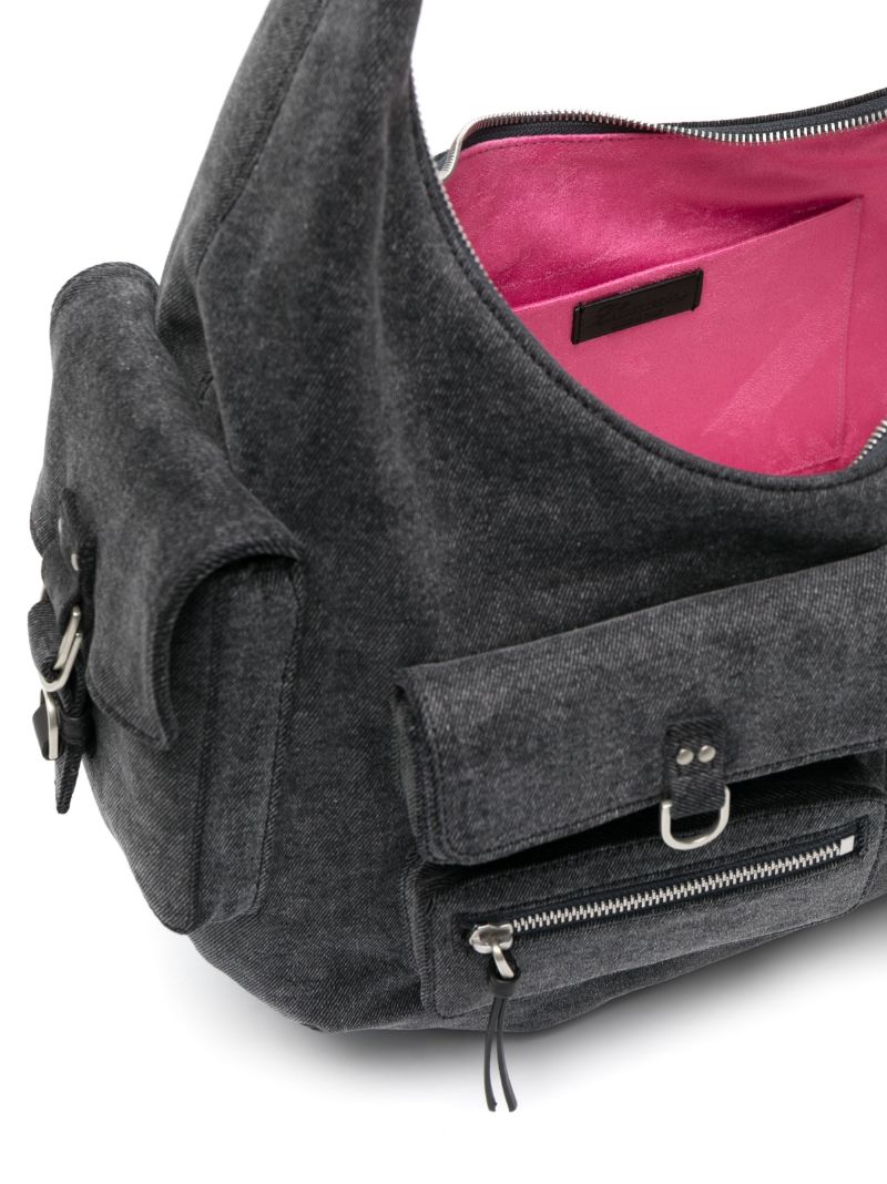 Grey Hobo Large Denim Shoulder Bag