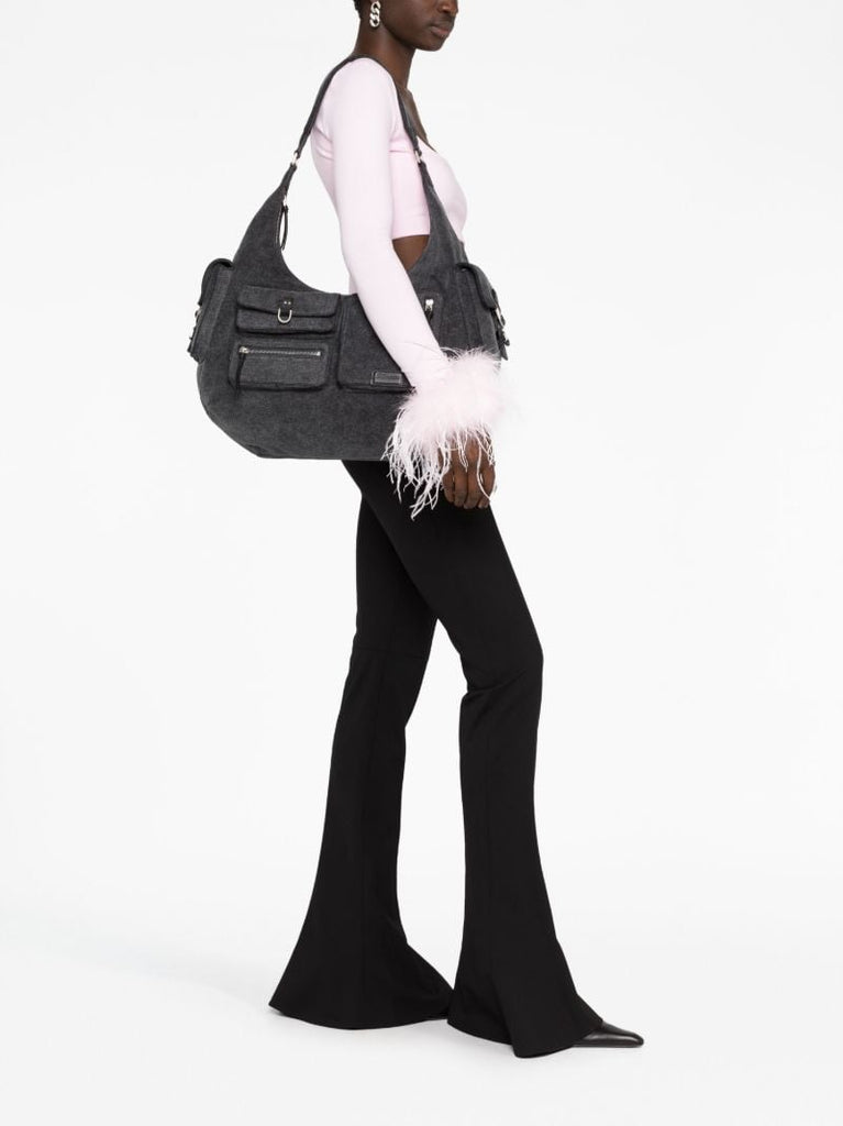 Grey Hobo Large Denim Shoulder Bag