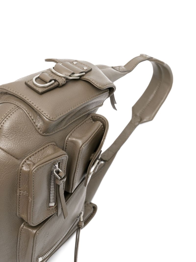 Khaki Multi-pocket Leather Shoulder Bag