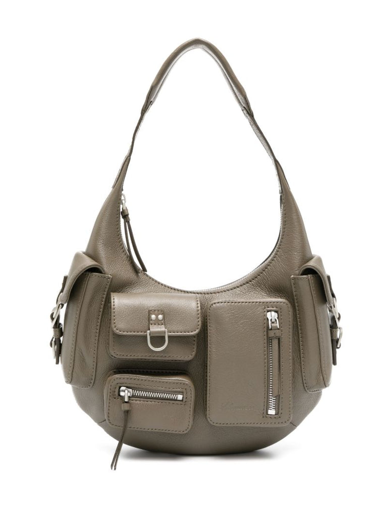 Khaki Multi-pocket Leather Shoulder Bag