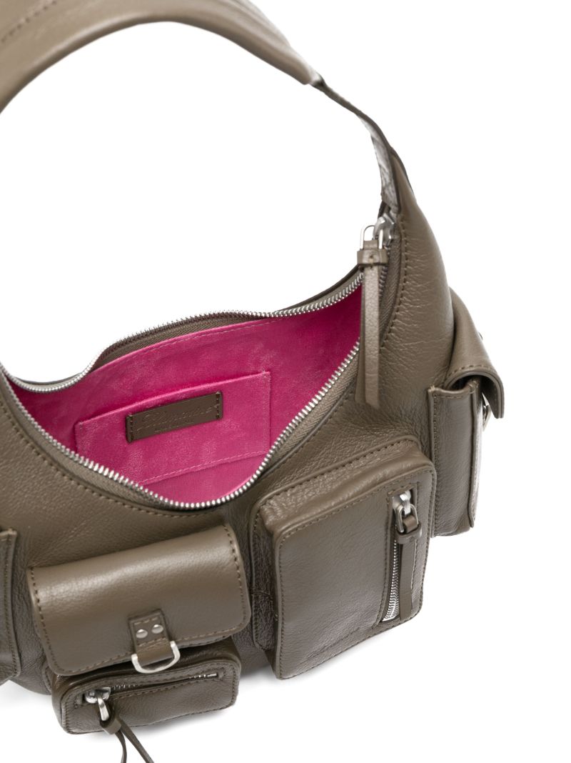 Khaki Multi-pocket Leather Shoulder Bag
