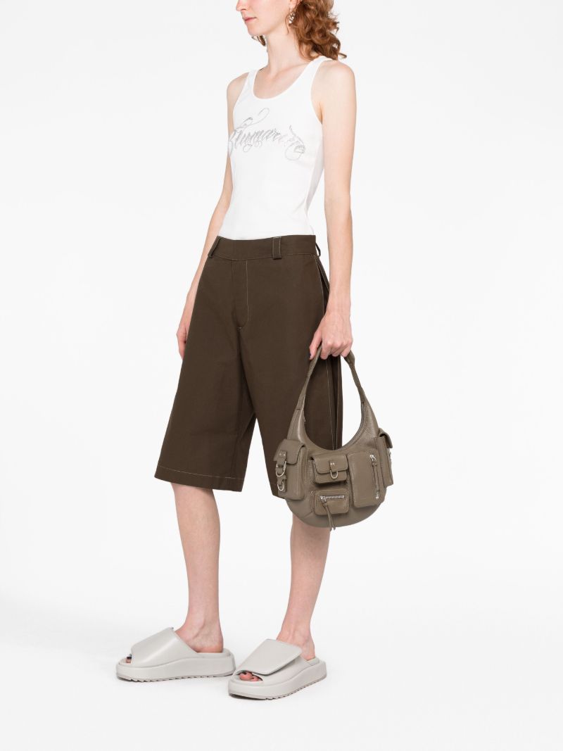 Khaki Multi-pocket Leather Shoulder Bag