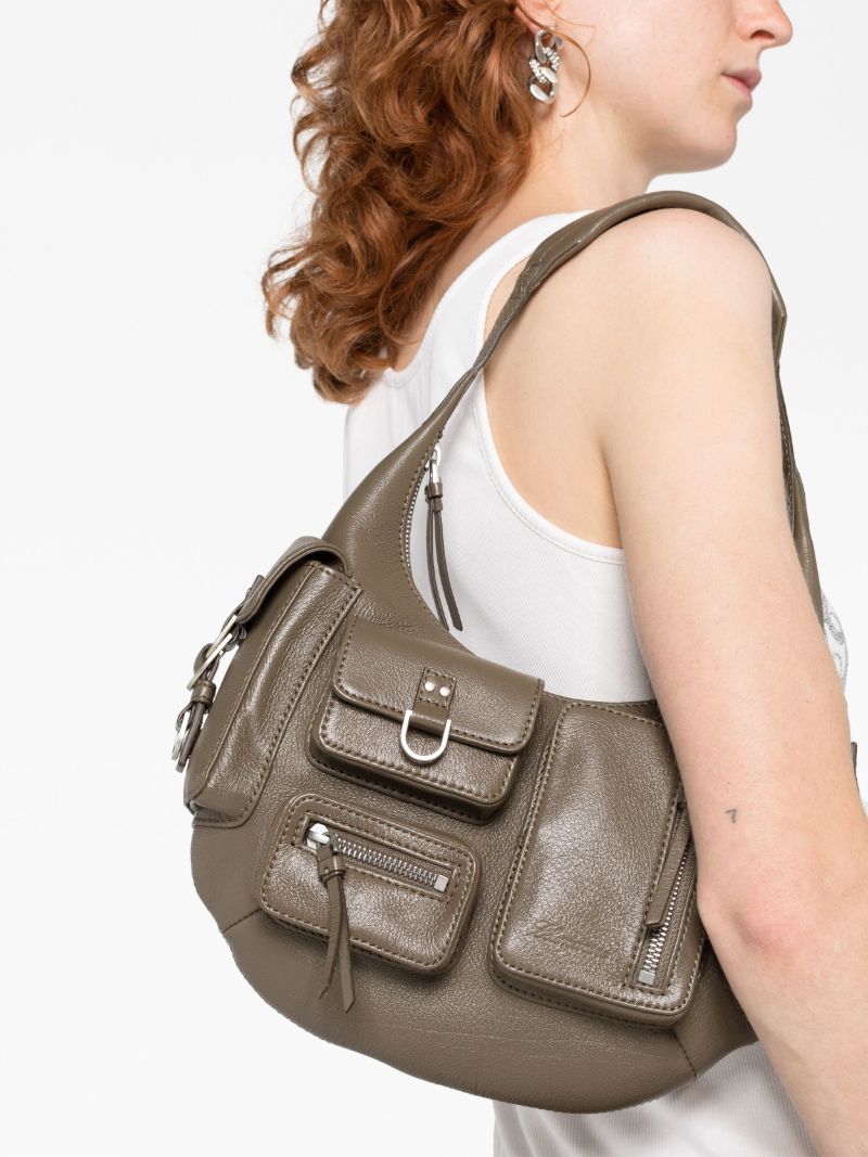 Khaki Multi-pocket Leather Shoulder Bag