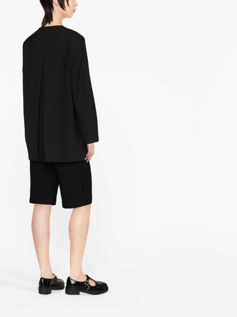 Black Scoop Neck Single Breasted Blazer