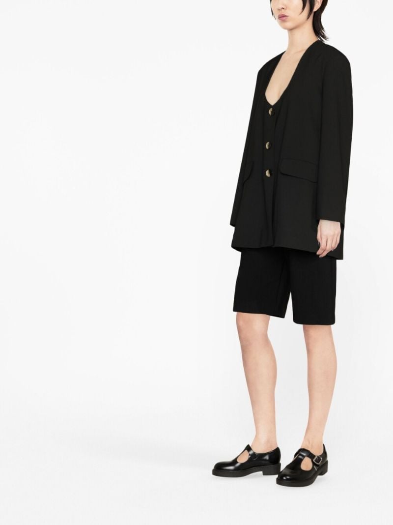 Black Scoop Neck Single Breasted Blazer