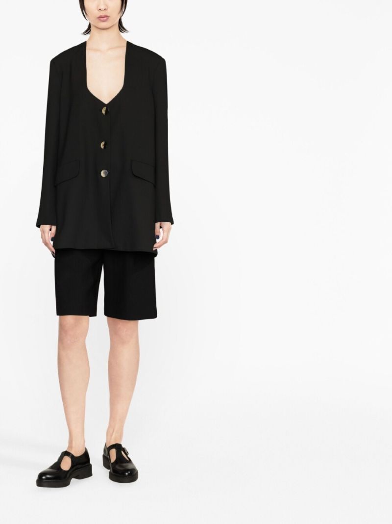 Black Scoop Neck Single Breasted Blazer