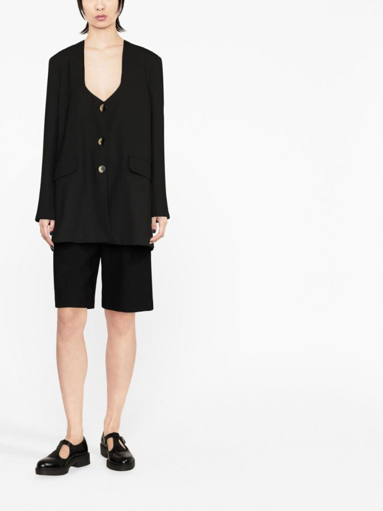 Black Scoop Neck Single Breasted Blazer