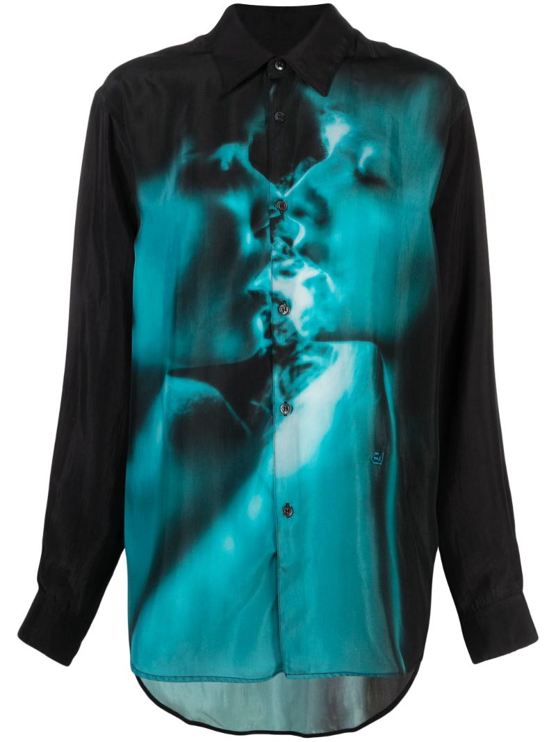 Black Otis Teal Smoke Satin Shirt