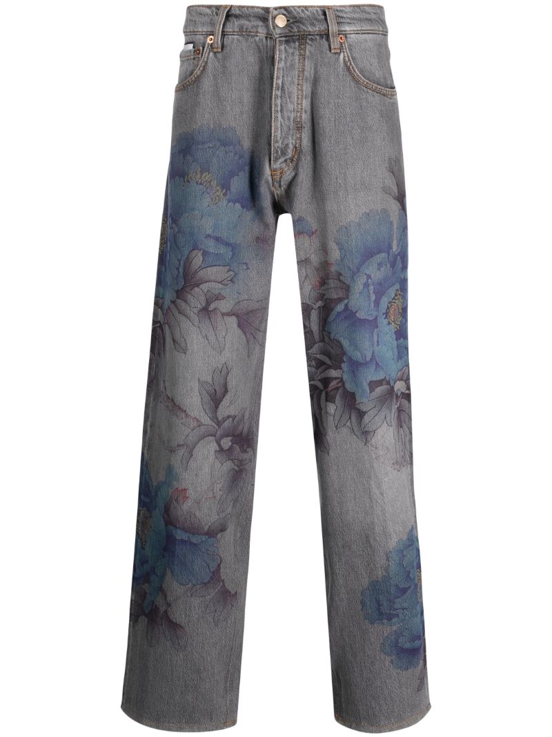 Grey Benz Floral-print Jeans