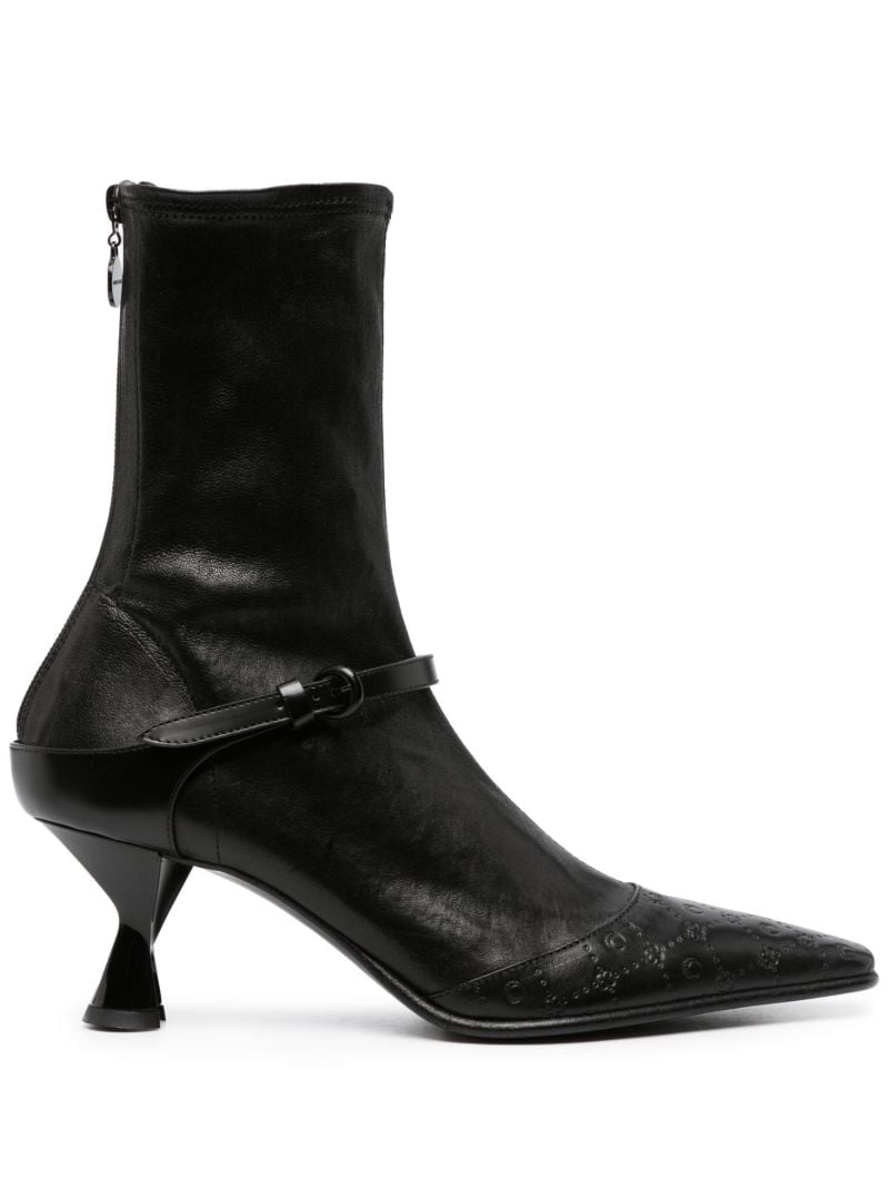Black Logo-embossed Leather Boots